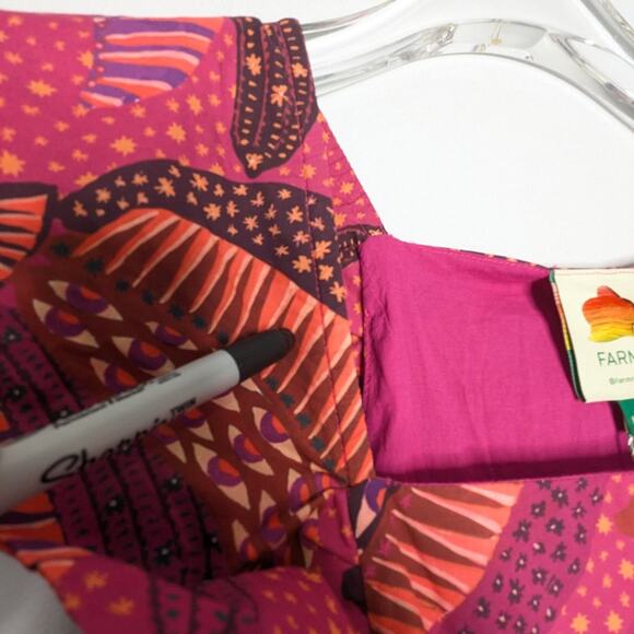 Farm Rio Pink Wild Bananas Print Ruffled Cotton Midi Dress New with Defect M - Picture 4 of 13